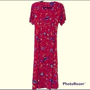 Red Floral Maxi Dress Vintage Cottagecore Mountain Lake